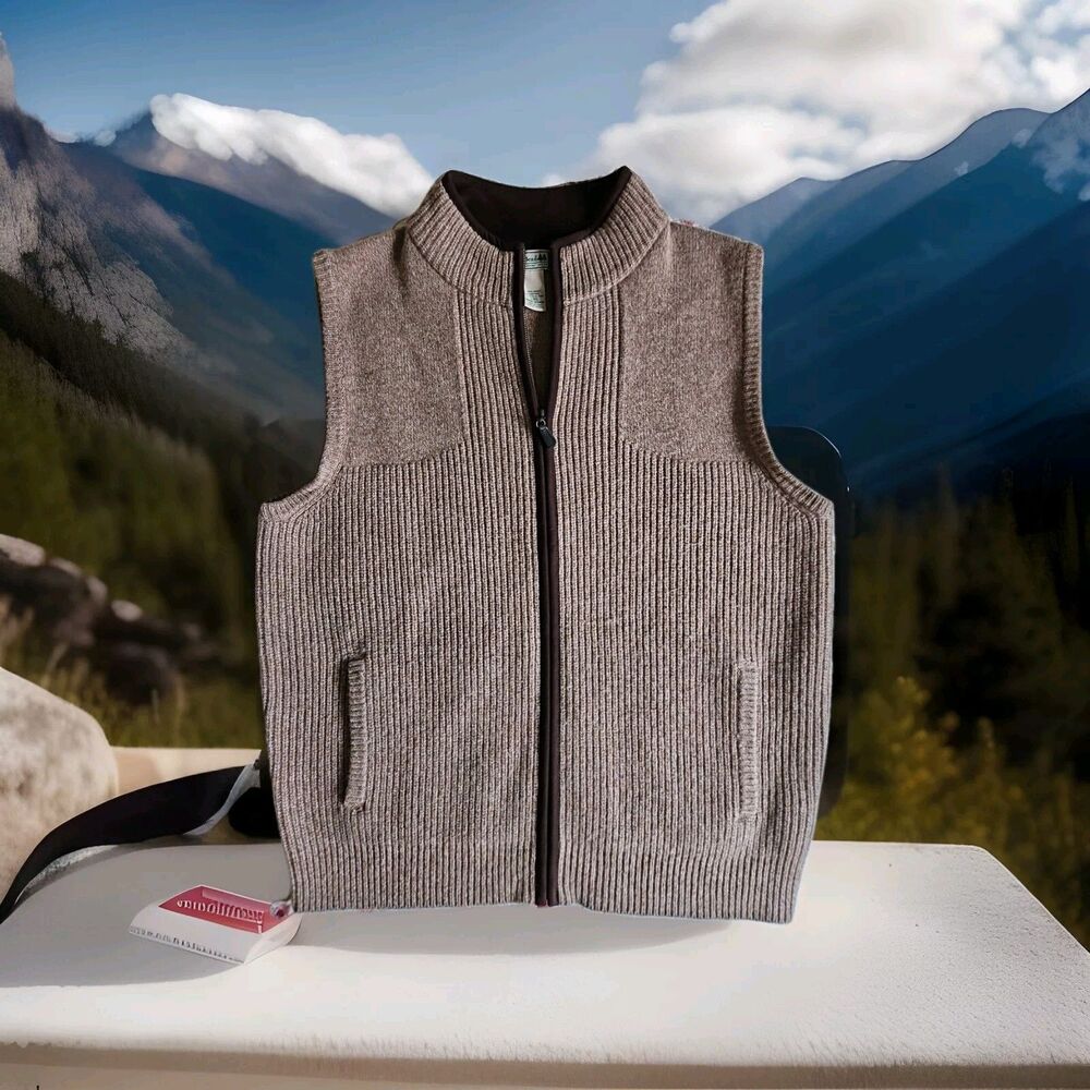 LL Bean Waterfowl 100% Merino Lambs Wool Full Zip Sweater Vest Jacket Mens Large
